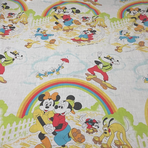 Vintage Mickey Mouse Flat Sheet Twin Disney Retro Fabric - Picture 1 of 11
